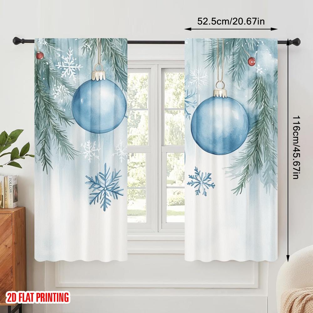 2 Stück, 2D-Flachdruck Vorhänge&Fensterdekoration Blau Weihnachtsschmuck Schneeflocken_ein vielseitiger Polyesterstoff (ohne Stange)