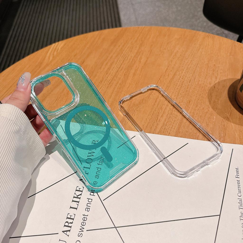 For IP16promax Second Generation Magnetic Colorful Three-in-one PC+TPU Plus Glitter Anti-pressure and Drop-resistant Mobile Phone Case