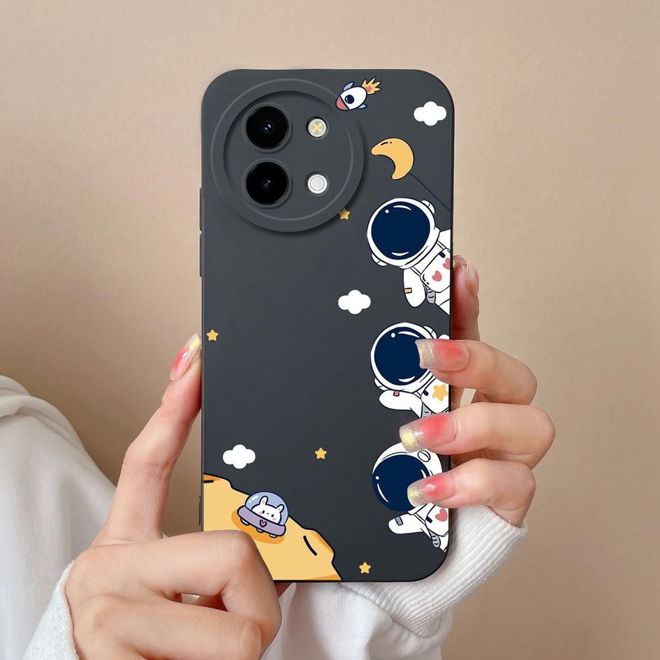 Phone Cover For Vivo Y200i Y38 Y28 T3x Bumper Lovely Pilot Astronaut Case Camera Protection Matte Liquid Soft Silicone Anti Drop Housing For Vivo Capa
