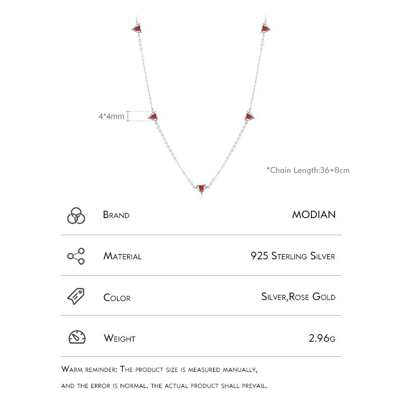 MODIAN Colier cu lanț de zale cu zirconiu colorat din argint 925, pandantiv cu inimi multiple pentru femei, bijuterii fine de nuntă