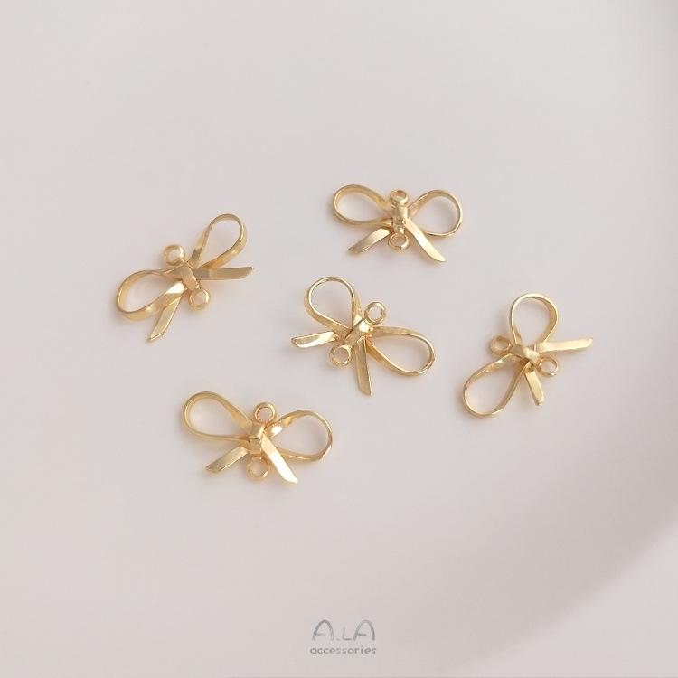 14K Gold Filled Double Pendant Bow Connector Earrings Charms for DIY Jewelry