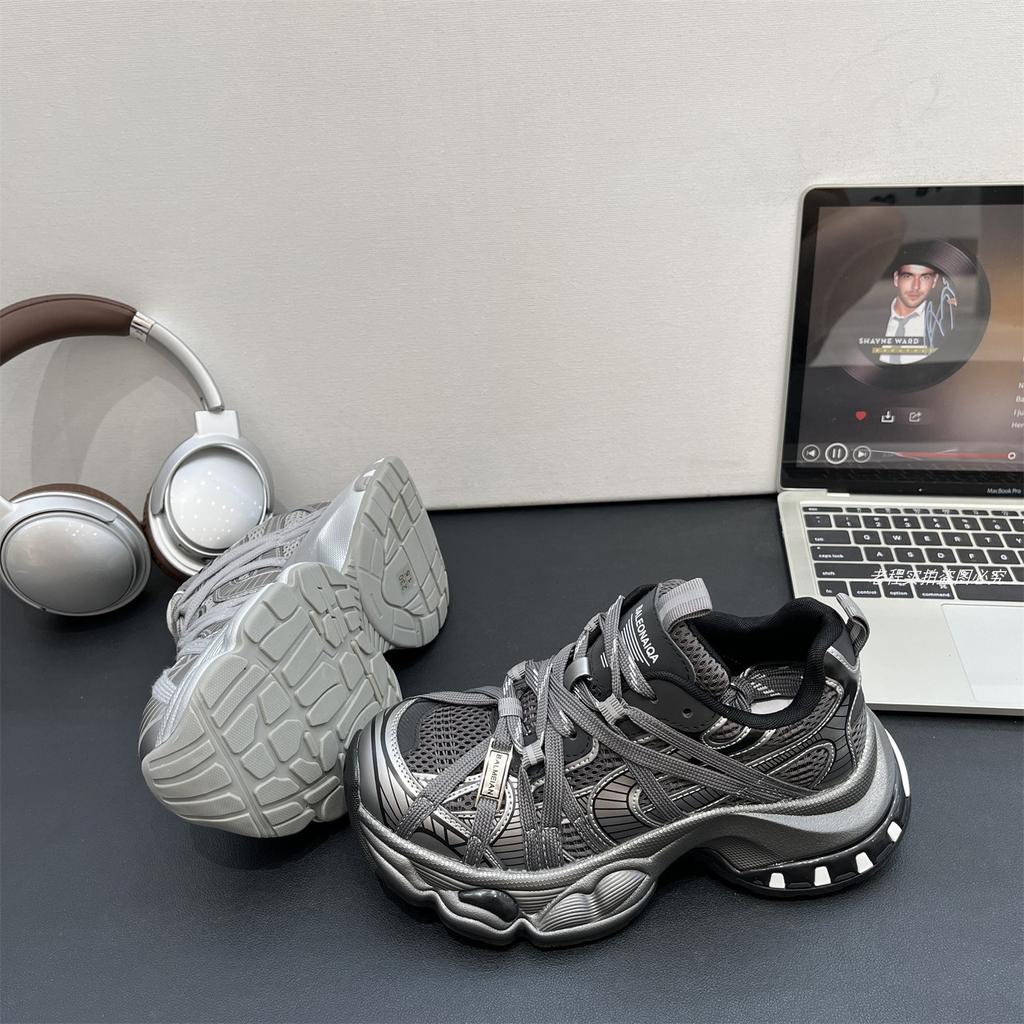 Fried Street thick-soled gray lightweight dad shoes women's 2025 autumn new u mesh breathable casual sports running shoes