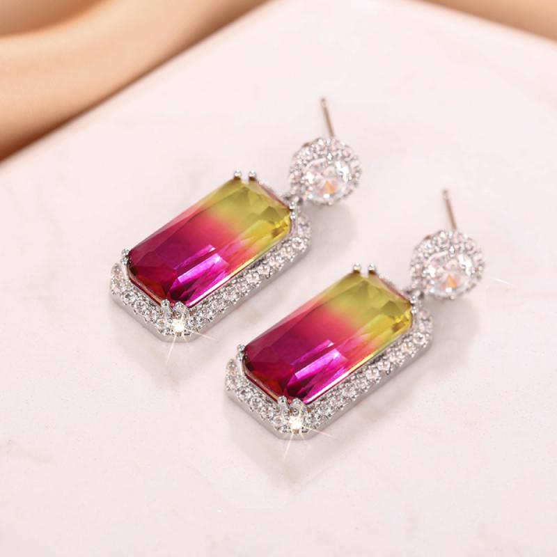 

Huitan Aesthetic Rainbow Stone Women Drop Earrings Special Design Shiny CZ Party Anniversary Elegant Accessories Zircon Gift