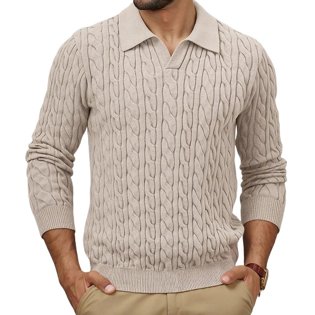 Men's Big Size Knitting Long Sleeves Twisted Flower Pullover Sweater