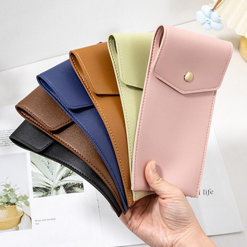 Pencilcase Faux Leather Large Capacity Multi-Slot Pouch - Pure Color Stationery Organizer / Pen Protective Case