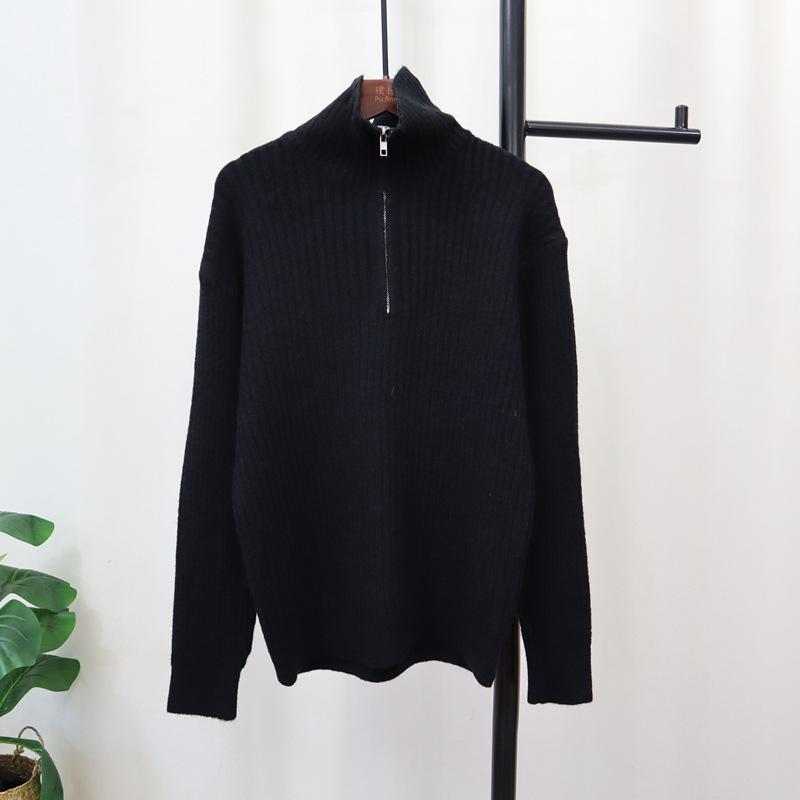 Autumn and winter new semi-zipper knitted sweater top design sense loose sweater pullover inside and outside women's wear