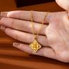 Luxury  Pure Gold Real Gold Women's Brushed Diamond Pendant Necklace