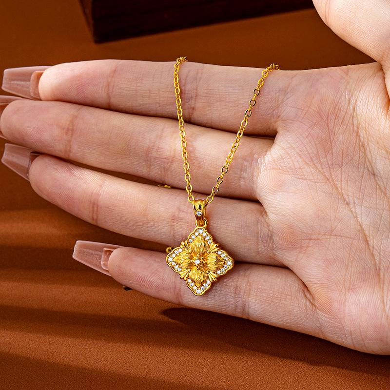 Luxury Pure Gold Real Gold Women s Brushed Diamond Pendant Necklace золотой