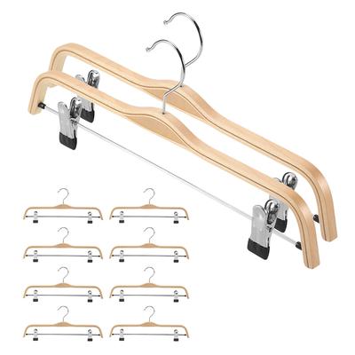 10 Pack Solid Finish Wooden Trousers/Skirt Hangers With Anti-Rust Clips Coat Clothes Hangers