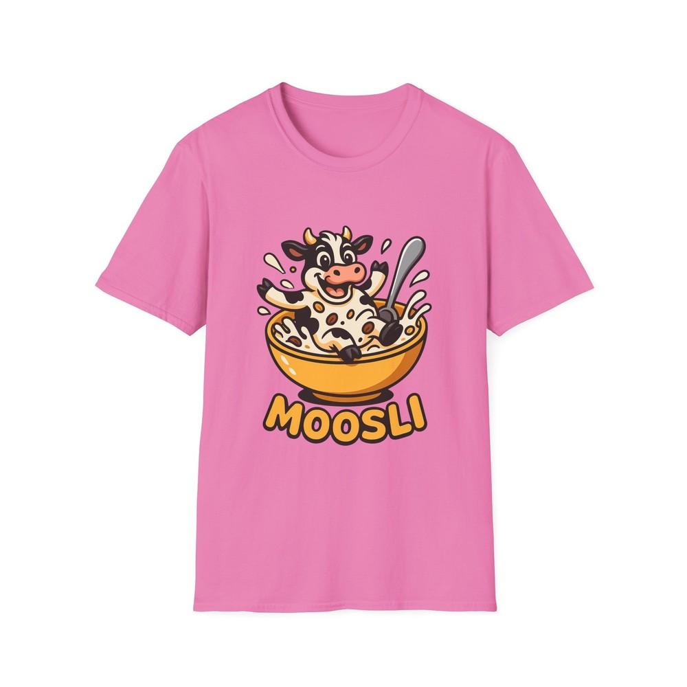 

Unisex Softstyle T-Shirt Joyful Cow Swimming Muesli Bowl Funny Food Pun 2XL