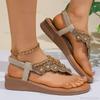 Fashion Summer 2025 Bohemian Women's Sandals Elastic Buckle Beaded Strap Roman Style Shoes Comfortable Outwear Wedge Sandals for Women