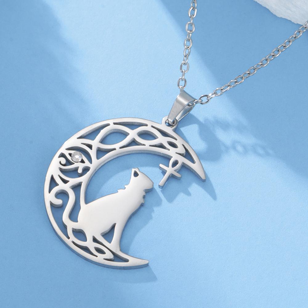 Ancient Egyptian Cat Bastet Goddess Necklace for Women Ankh Cross Eye of Horus Protection Amulet Stainless Steel Jewelry