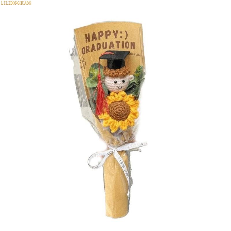 K1AE User Friendly Crochet Sunflowers Bouquets Handmade Graduation Gift Wool Flower