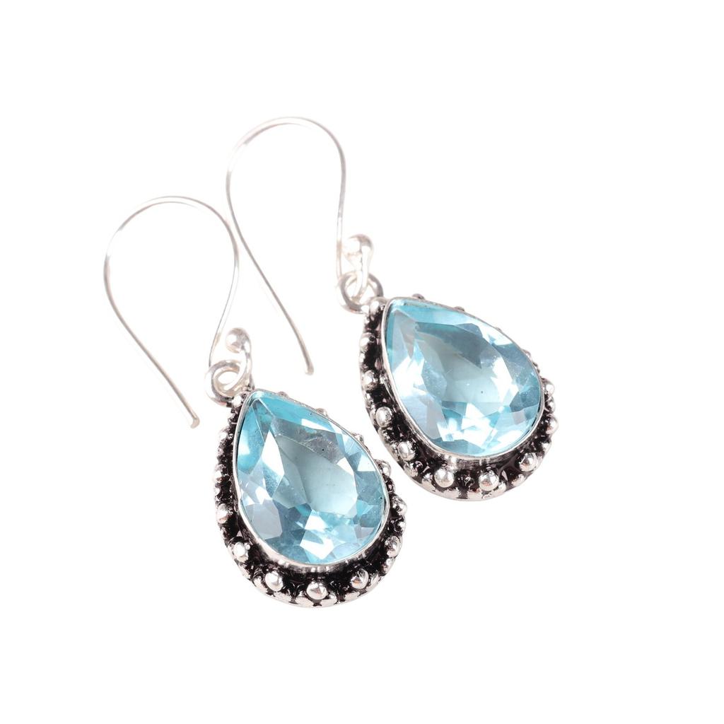 Sky Blue Topaz Gemstone 925 Sterling Silver Handmade Drop/Dangle Earrings 1.41" EE-97-6