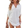 Women's Three Quarter Sleeve Shirt Turn Down Collar Business Casual Solid Color Beach Cover Up Tunic