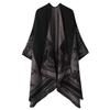 Women's Black & Grey Ethnic Jacquard Shawl with Tassels - Autumn/Winter Warm Travel Cape
