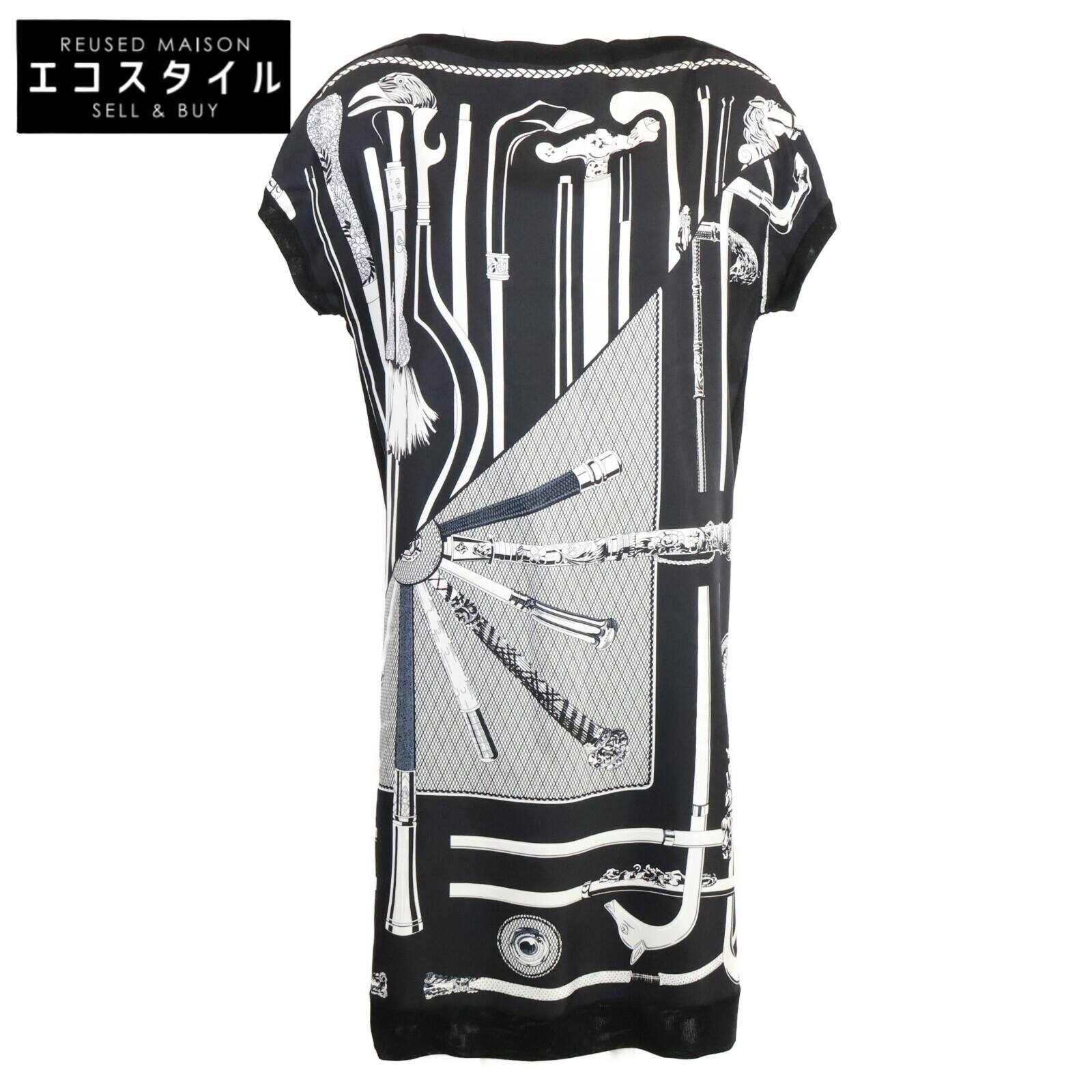 

HERMES [/Domestic regular] Cannes et Cannes Twill Elene Knit dress 38 Black WhiteUsed