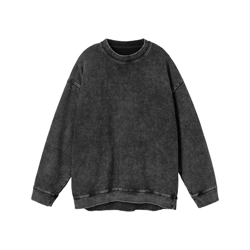 High Street Retro Distressed Round Neck Trendy Loose Hoodie Shirt M