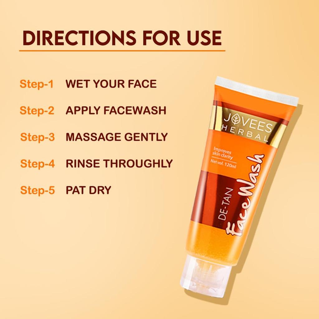 Jovees Herbal Detan Face Wash 120ml | Gentle Cleanser For Tan Removal, Bright Skin, Even Tone & Hydration | Suitable For All Skin Types