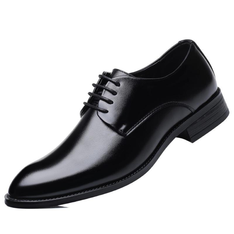 Men's Breathable Leather Shoes Dress Business Shoes Pointed Lace-up Wedding Shoes Men's Large Size Wish Asian Leathershoes