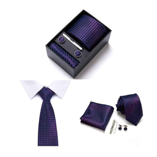 5Pcs/Set Silk Tie Suit Set Bright Color Tie Collar Clip Pocket Square Cufflinks Set Business Weddings Wear Formal Accessories