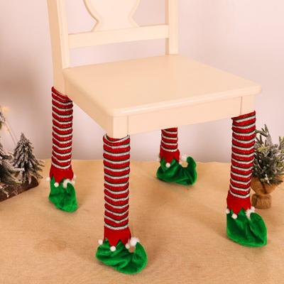 Weihnachts Stuhl Dekoration Stoff Streifen Elf Tischbein Set Szenen Layout Requisiten Roter Boden 4 Stück