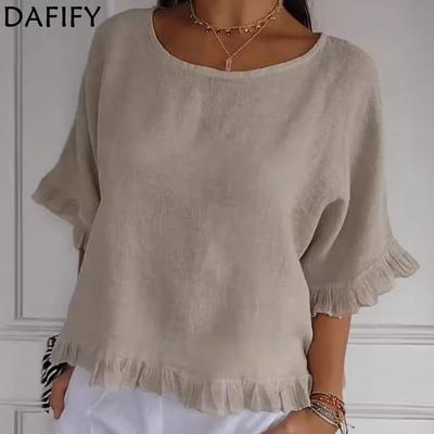 Women's Fashion Casual Summer Spring Solid Color Print 1/2 Sleeves O-Neck Blouses & Shirts