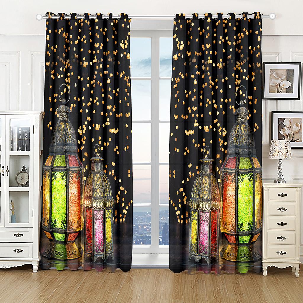 Islamic Traditional Festival Eid Curtain Luxury Living Room Bedroom Home Decor Shade Curtain 2 Panel Punch Hooks