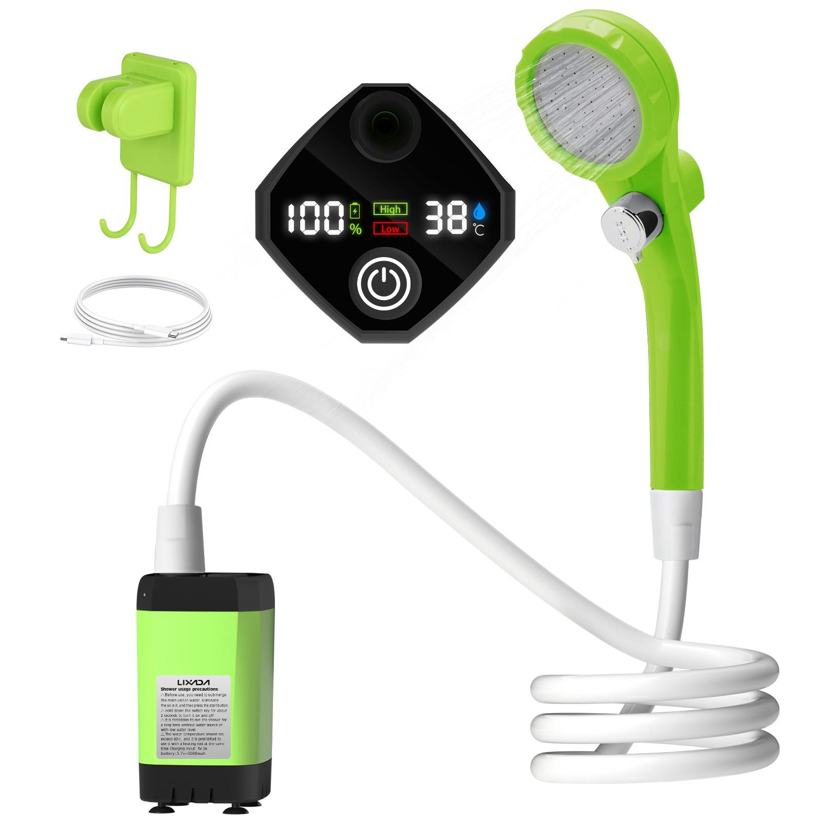 Přenosná kempingová sprchová pumpa RV Venkovní sprchová souprava Campingová sprcha s celoobrazovkovým inteligentním digitálním 6000mah zelená