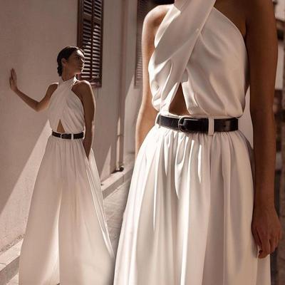 Noua salopetă albă cu Halter, la modă pentru femei, Pantaloni largi, sexy, fără mâneci, cu Halter, Pantaloni.