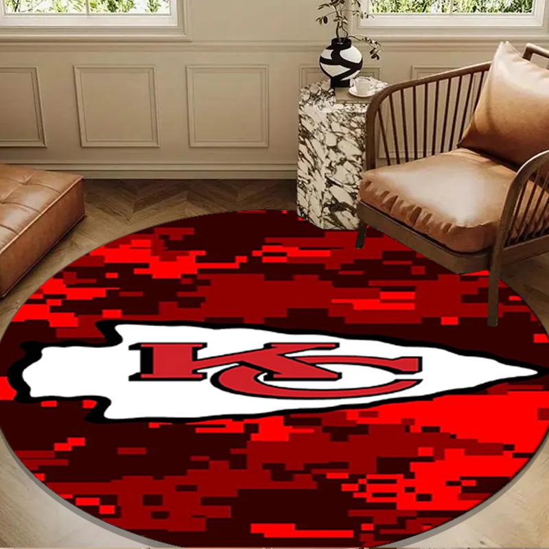 Kansas City Chiefs Football Runde Matte, Rutschfester Kreis Teppich Stuhlmatte Für Wohnzimmer, Schlafzimmer, Fußmatte Heimdekoration Geschenk Weihnachtsgeschenke