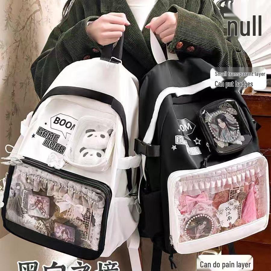 Großes Kapazitäts-Anime-Ita-Rucksack für Mittelschüler - Transparentes Knopfdesign