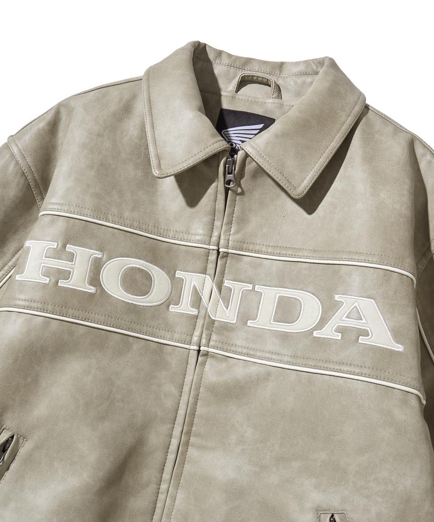 Phyps Motorcycle Engineered Leather Piping Motorcycle Jacket Beige