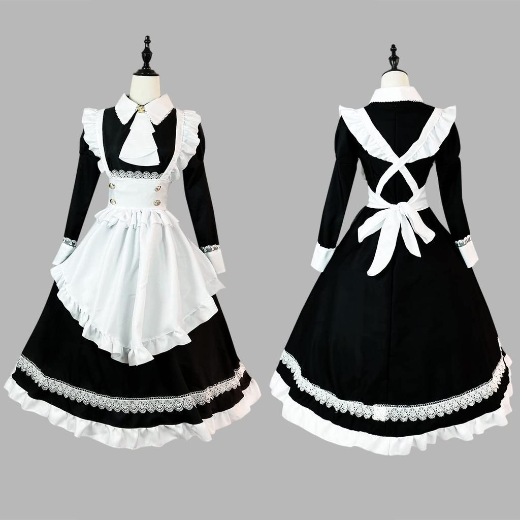 [YAISHN] Maid Clothes, Lolita Dress, Gothic Lolita, Cute, Traditional Dress, Long, Popular, Halloween Costume, Women's, Cosplay, Long Sleeve, Bow