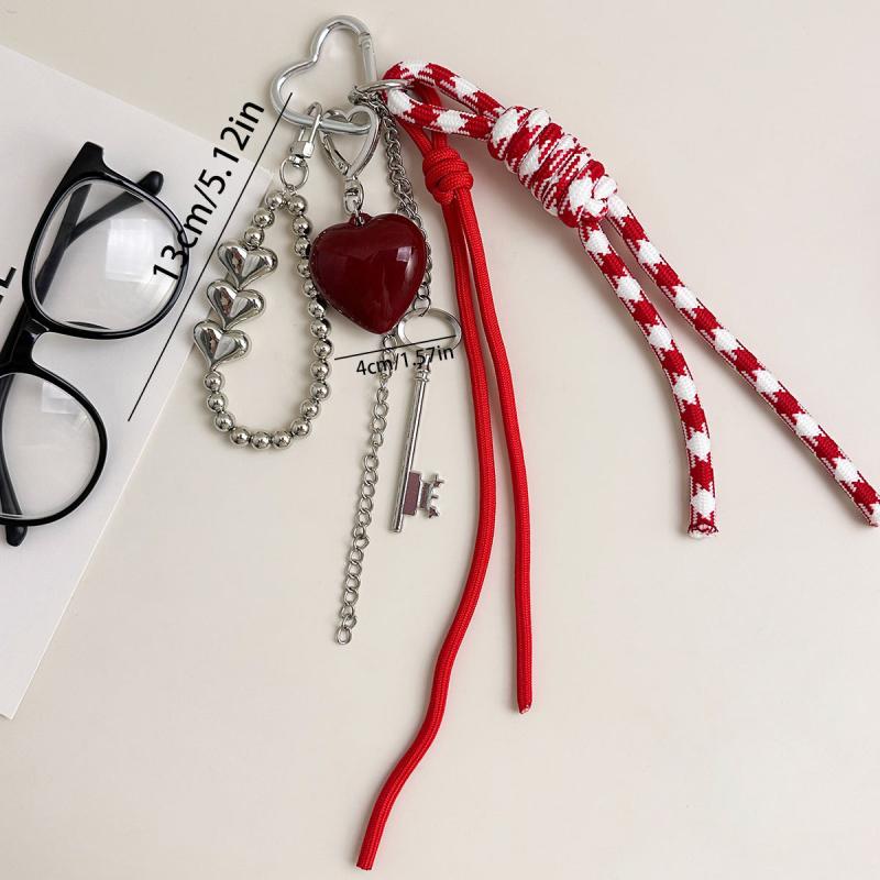 1 Piece Handmade Love Bow Weaving Rope Keychain Creative Simple Diy Rope Pendant Y2K Tassels Trendy Accessory Gifts