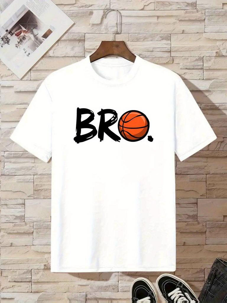 Bold BRO Lettering with Basketball Design Graphic Printed T-Shir Summer Girl Boy Shirt Casual Tops Crewneck Clothing