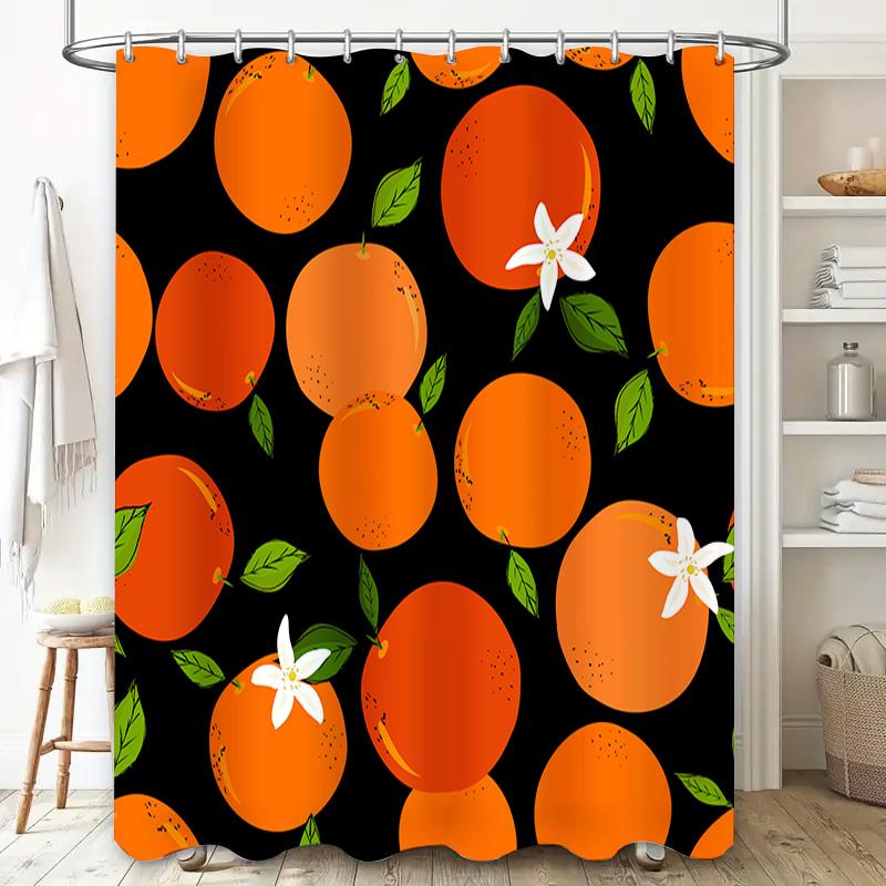 Vibrant Orange White Floral Bathroom Shower Curtain Decoration for Bathrooms Home Decor Waterproof Fabric Print