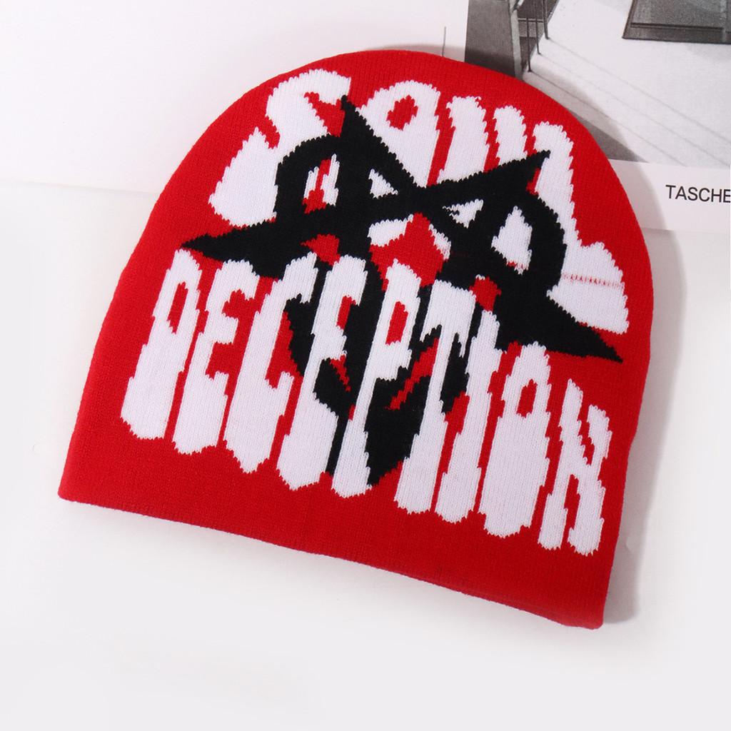 Warm Knit Skull Cap With Letter Print For Men And Women Street Style красный