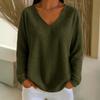 T-shirt à manches longues gaufré col en V décontracté ample pour femme Automne Hiver Couleur unie Haut polyvalent pour Européen Américain