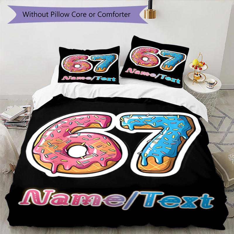 3PC Custom Name Donut Number Celebration Bedding Set Printed  Bedding Set Duvet Cover Closure Includes 1 Duvet Cover & 126 Pillowcases for Bedroom