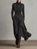 European Women's High Neck Long Sleeve Solid Color Autumn Dress (2025)