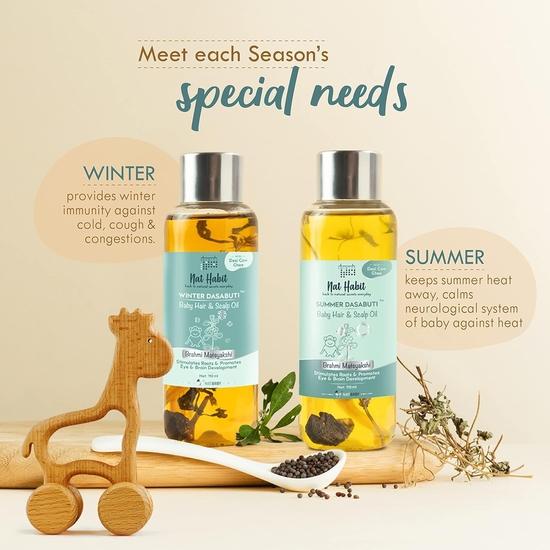 Nat Habit Baby Scalp Oil Bhrami Maytakshi (110ml)+ Baby Powder Shweet Chandan (100gm) - Essential Baby Care Combo For Daily Massage(Combo Pack of 2)