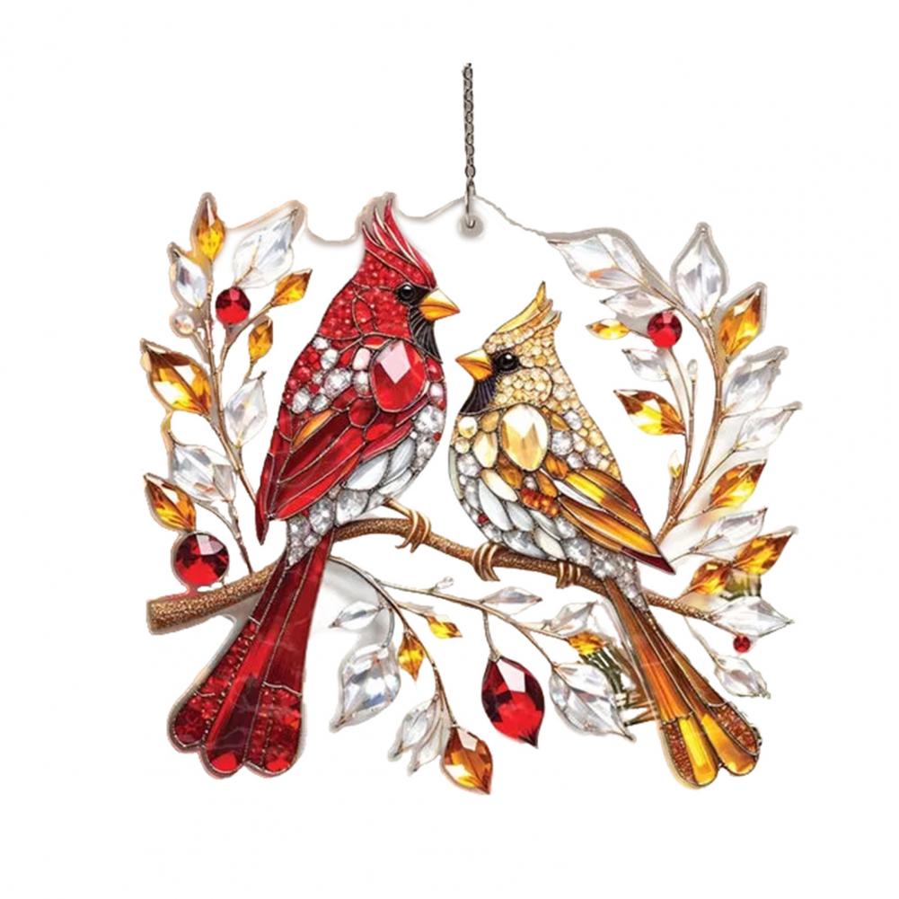 

Colorful Holiday Decorations Christmas Ornament Set Stained Glass Bird Couple Suncatcher Gifts for Women Bird Lovers Window Wall