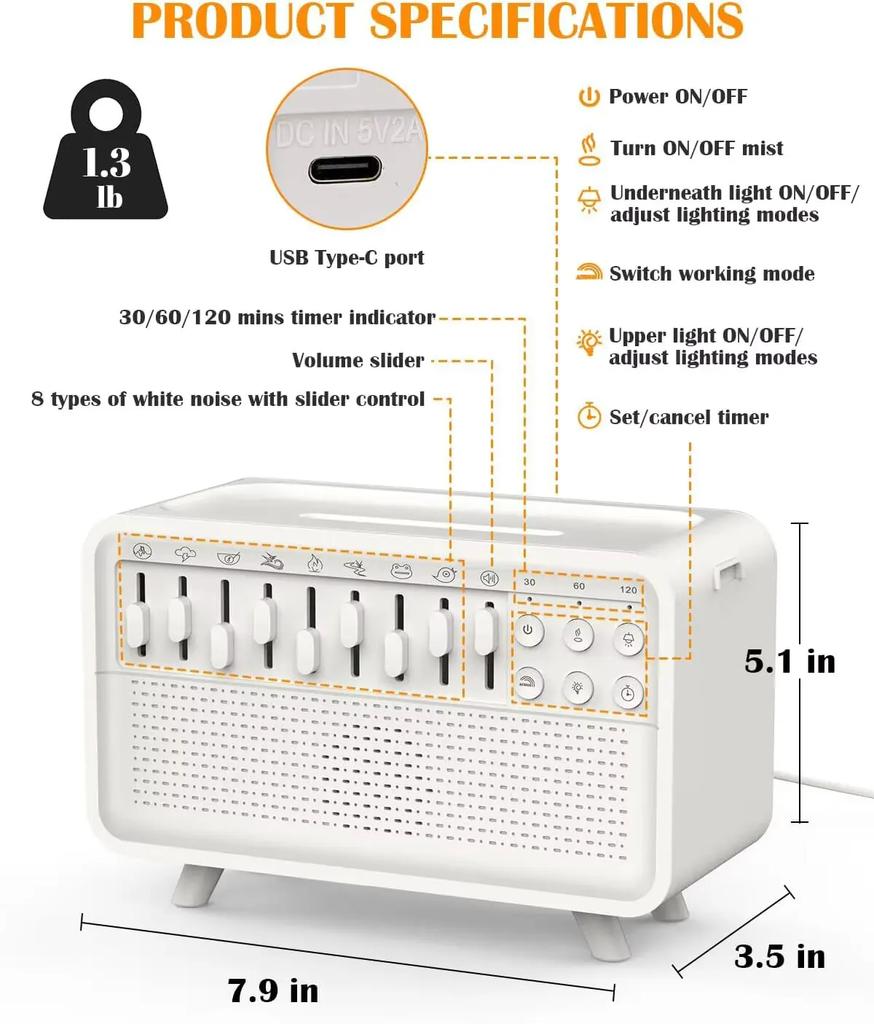 Aroma Humidifier with Sleep Aid Night Light White Noise Machine Ultrasonic Essential Oil Diffuser for Home Bedroom Atmosphere