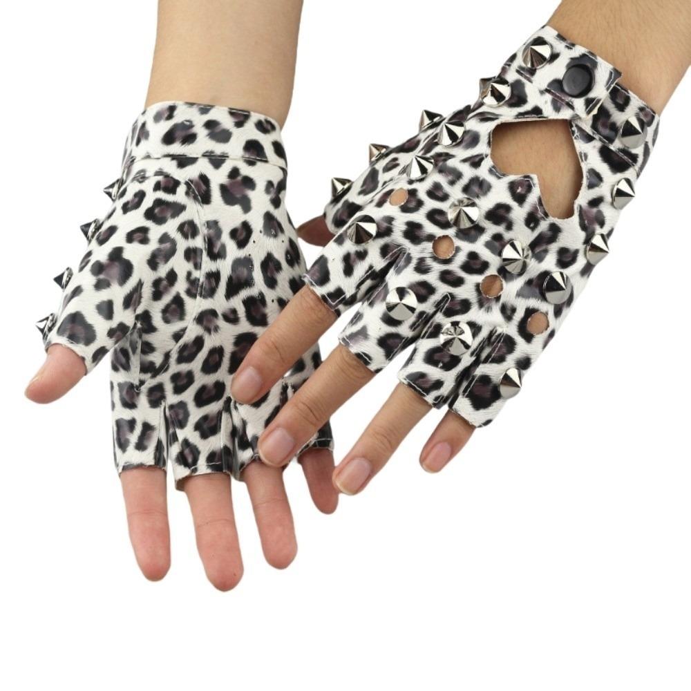 Fingerless Half-palm Gloves PU Leather Patent Leather Gloves Lolita Rivet Gloves  Hip-Hop