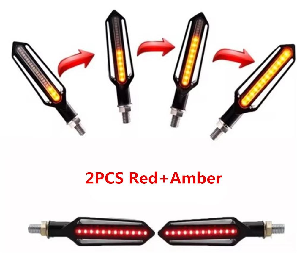 Universal LED Motorcycle Turn Signal Light White DRL/Red Brake Light+Flowing Water Blinker Flashing Yellow LED Indicators Light