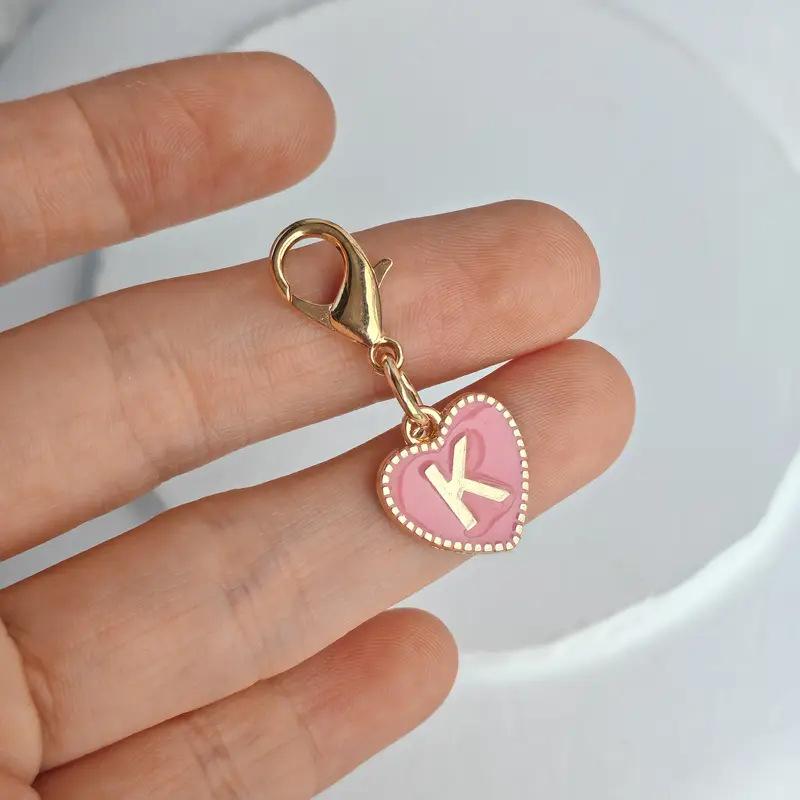 Cute Alphabet 26 Letters Heart Keychain For Bags Earphone Charm Pendants Accessories Gifts With Lobster Buckle