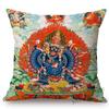 Colorful Blue Buddhism Artwork Bodhisattva Fortune God Sakyamuni Tangka Buddha Painting Sofa Pillow Case Linen Cushion Cover