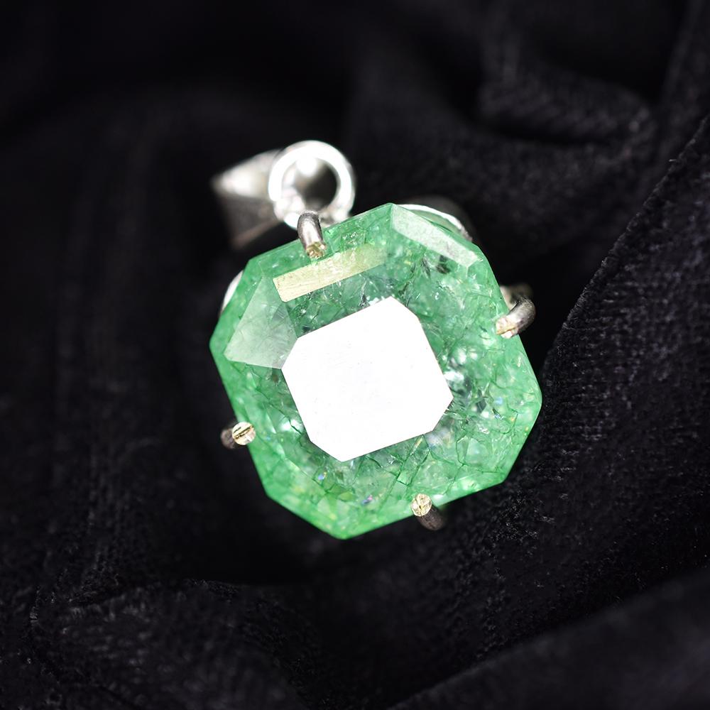 925 Sterling Silver CERTIFIED 49Ct Natural Green Emerald Square Pendant For Gift MY.PD-156-NS
