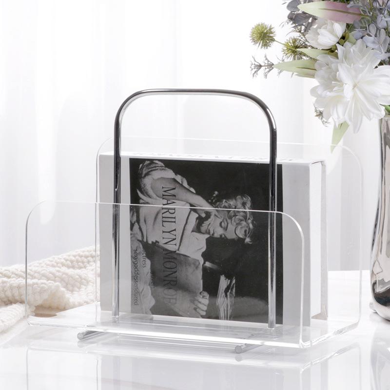 Acrylic Magazine Bookshelf Stainless Steel Newspaper Rack Storage Rack Book Holder Sales Office Model Room Light Luxury Decorative Ornaments